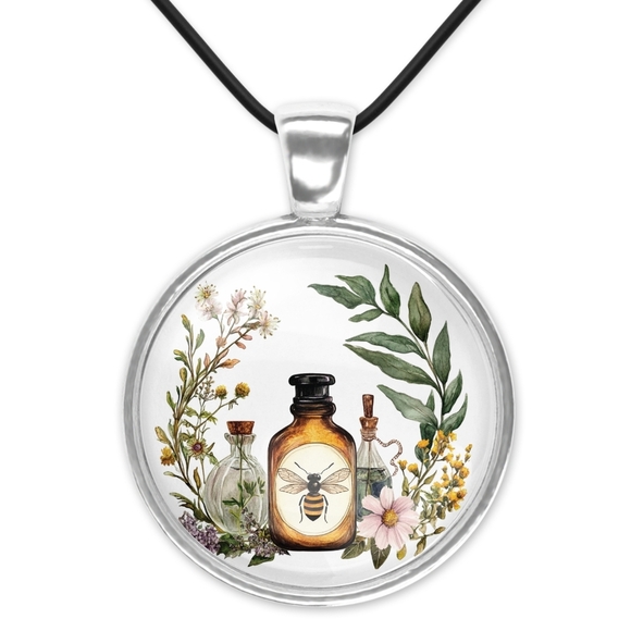 Botanical Pendant Necklace with Bee Design 1 Inch - Picture 1 of 1